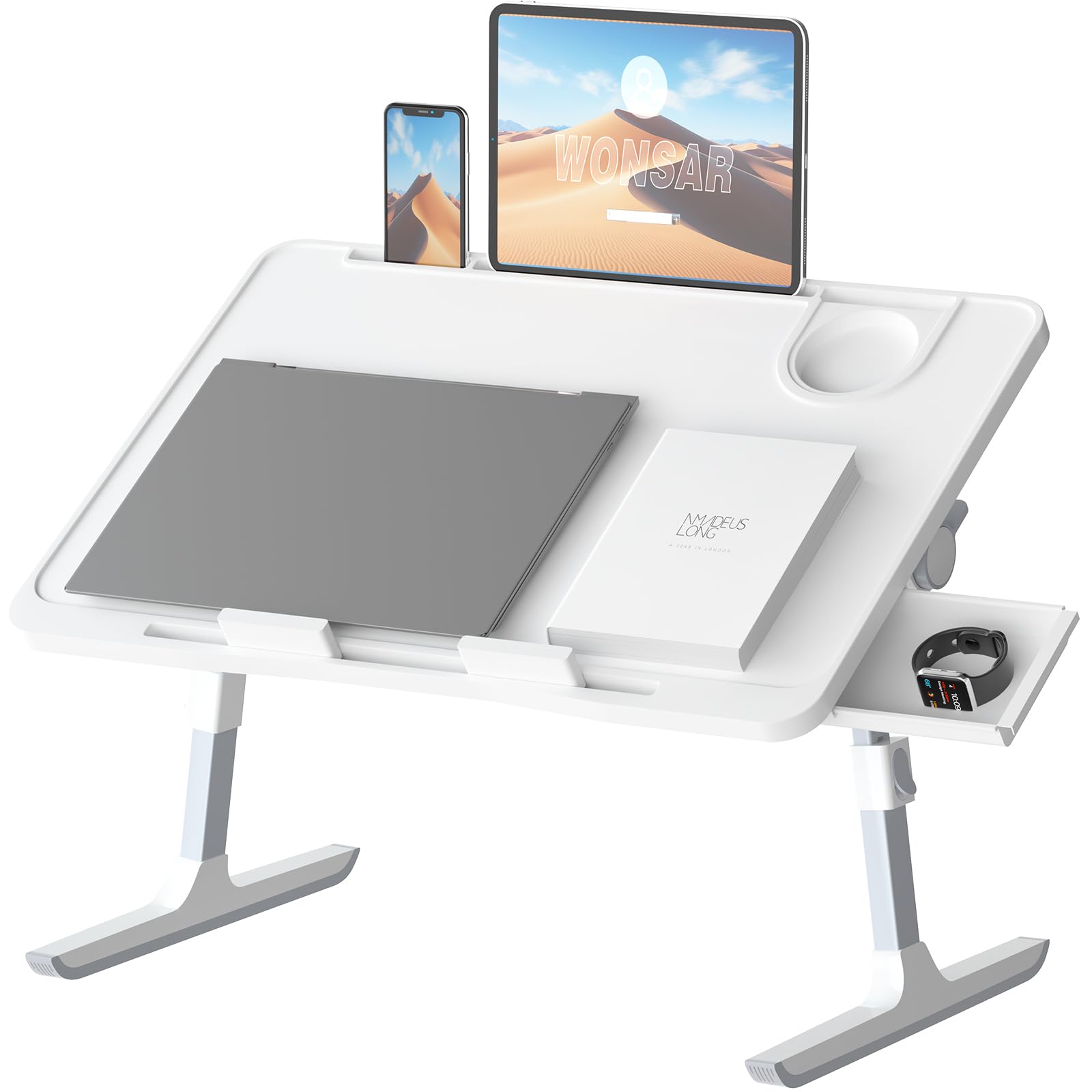 Photo 1 of Lap Desk for Bed, Folding Laptop Stand for Bed Table, Adjustable Portable Laptop Bed Tray Desk with Storage Drawer Bookstand Cup Holder for Eating, Working, Writing in Sofa Couch Floor
