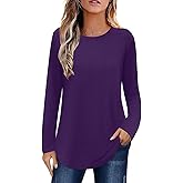 Elesomo Womens Shirts Casual Crew Neck Short/Long Sleeve Tunic Tops Tees