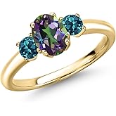 Gem Stone King 10K Yellow Gold Green Mystic Topaz and London Blue Topaz Engagement Ring For Women | 1.44 Cttw | Oval 7X5MM | Gemstone November Birthstone