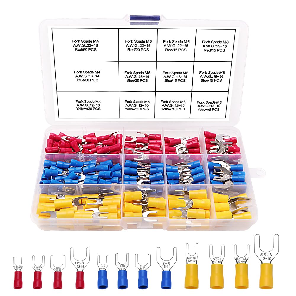 YIXISI 245 PCS Fork Spade Crimp Terminals Connectors Set, Crimp Connectors, Insulated Electrical Connectors Terminal