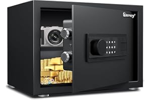 Kavey 0.8 Cub Safe Box, Home Safe with Backlit Touch Screen Keypad and Dual Alarm System, Money Safe Fireproof With Mute Function and LED Light, Small Safe for Money Document Valuables