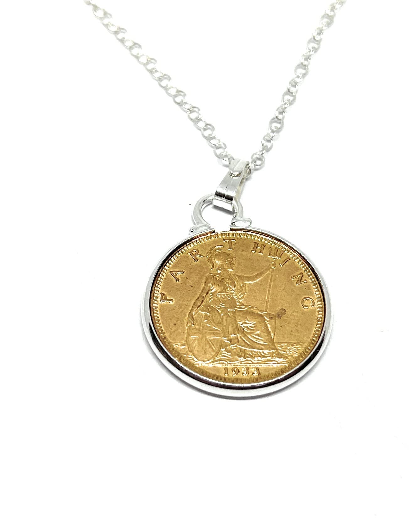 OCC Old Coin Cufflinks Cinch Pendant 1933 Lucky farthing 93rd Birthday plus a Sterling Silver 18in Chain