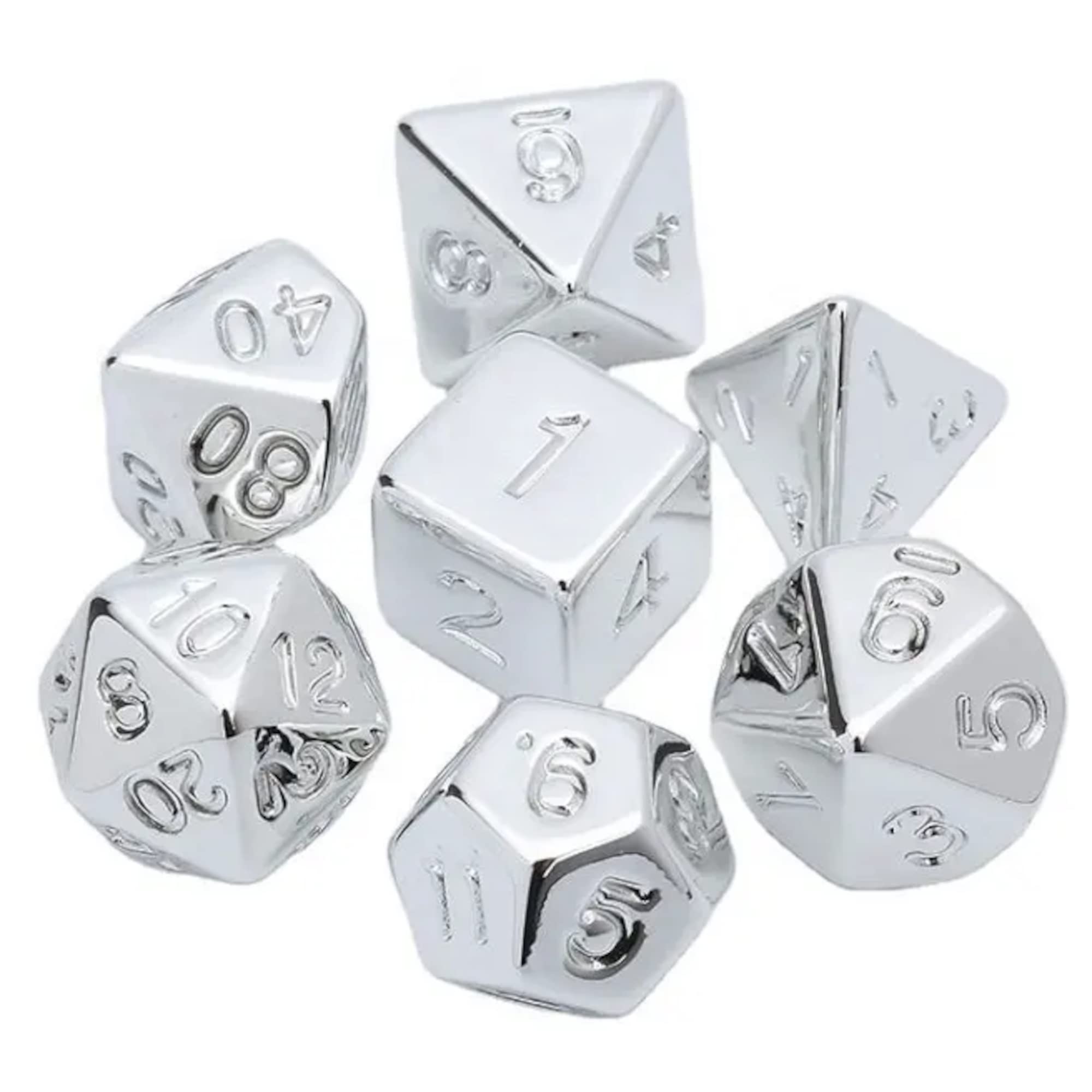 Gold/Silver/Rose/Rainbow Electroplated Dice Set - Treasure TTRPG Dice Set - Polyhedral Dice for Tabletop RPG Gaming and Tabletop RPGs - CHOOSE YOUR OWN (Silver) — image 1
