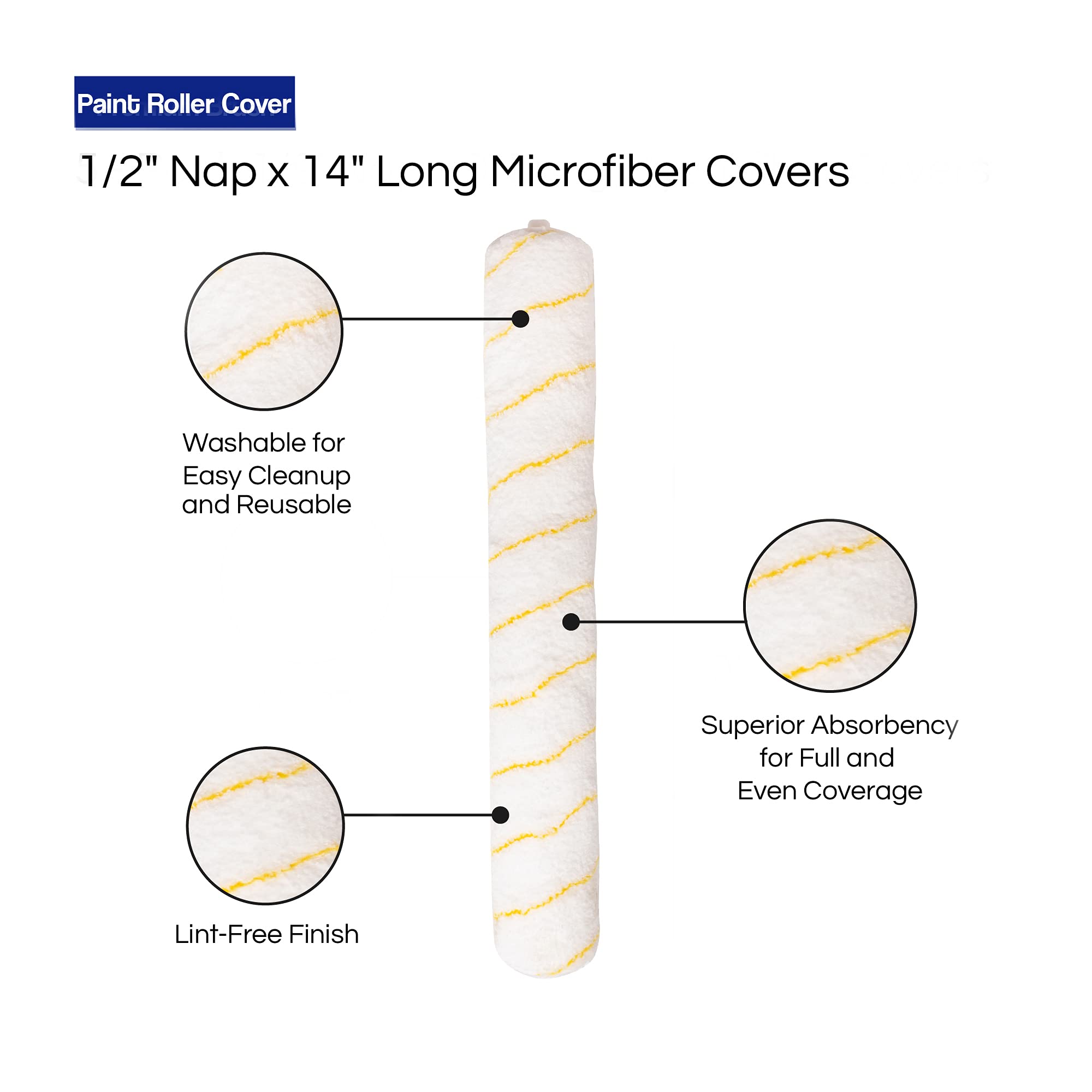 Pro Grade Paint Roller Covers - 1/2 X 14 Inch Microfiber 6 Pack