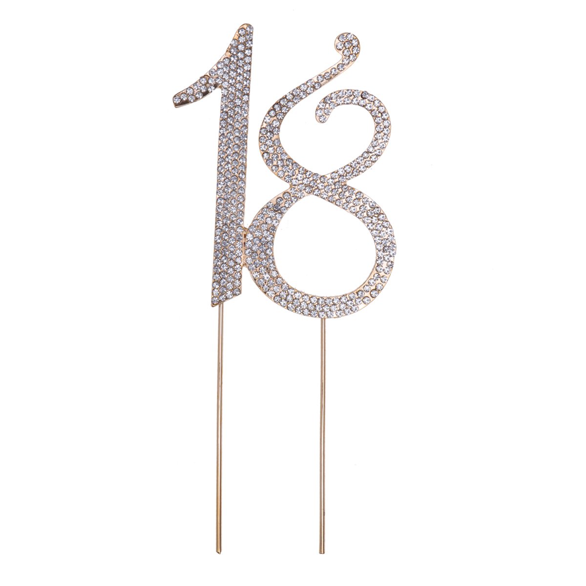 TOYMYTOY 18 Cake Topper Rhinestone Decoration for 18Th Birthday Party Anniversary Reusable Gold Crystal Sparkle Dessert Accessory