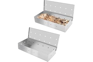 PLUS TARD 2Pcs Stainless Steel Smoker Box for Grill Barbecue Wood Chip Holder Charcoal Grill Smoker BBQ Smoker Accessories