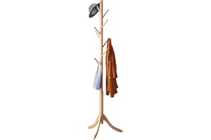 FURSHUS Coatrack 8 Standing Bamboo Coat Rack Hat Hanger 8 Hook for Jacket, Purse, Scarf Rack, Umbrella Tree Stand