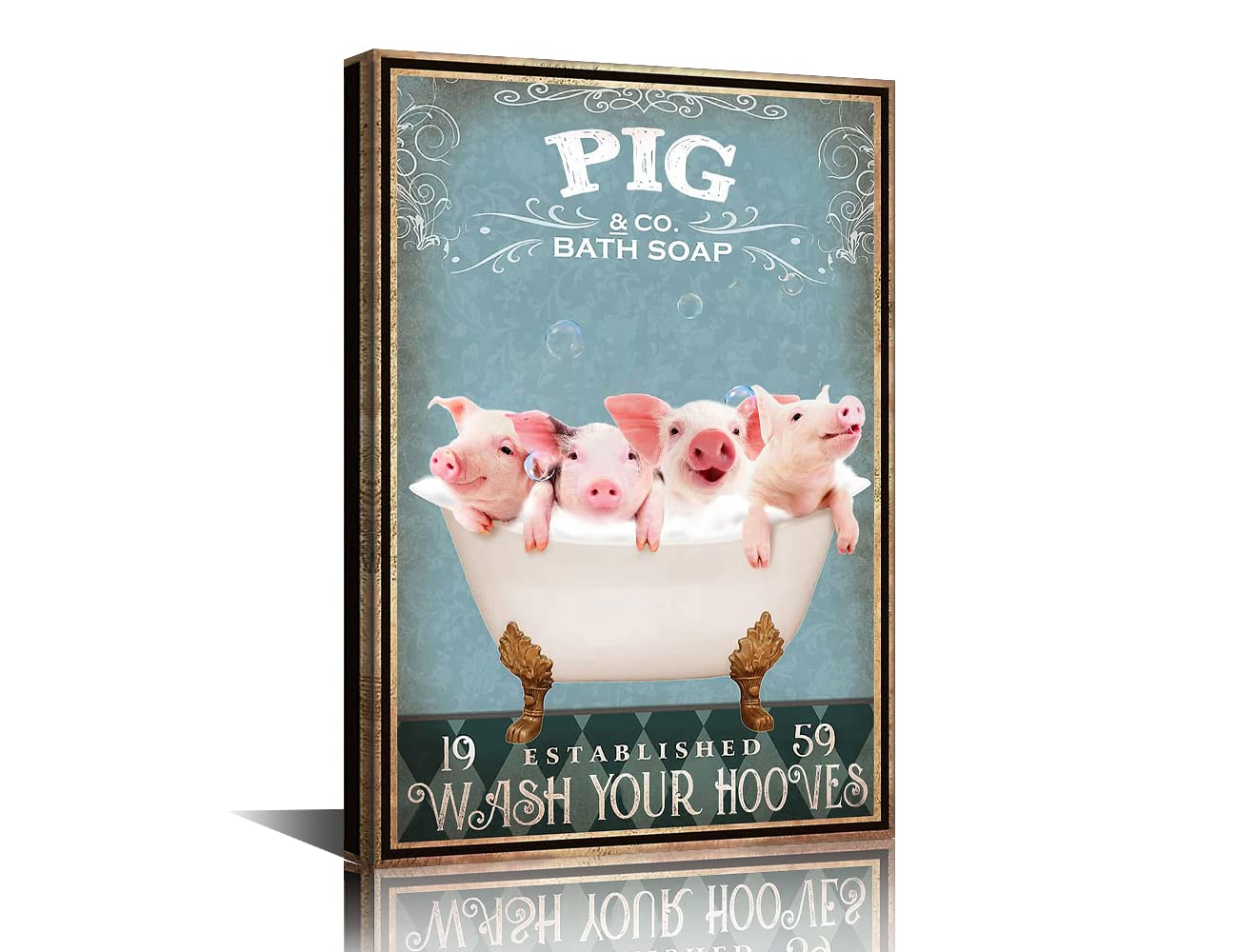 Canvas Wall Art Framed Funny Pig Painting Canvas Wall Decor Poster Artwork Modern Home Decor for Home Living Room Dining Room Wall Decor Halloween Oil Painting Prints Ready to Hang - 24" W x 16" H