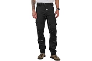 CALECARPEN Men's Construction Work Utility Pants Cordura Double Knee Reinforcement Relaxed Fit Stretch Flex Cargo Carpenter