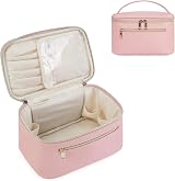 Wandering Nature Travel Makeup Bag with Brush Compartment Pink PU Leather