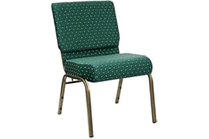Flash Furniture HERCULES Series 21''W Stacking Church Chair in Hunter Green Dot Patterned Fabric - Gold Vein Frame