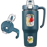 32oz Glass Tumbler with Straw Handle and 2-IN-1 Sip & Spout Lid, Reusable Iced Coffee Cup for Smoothie, Matcha, Leakproof Glass Water Bottle with Straw and Silicone Sleeve, BPA Free-Navy Blue