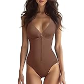 ECIFEE Zip Shapewear Bodysuit for Women V-Neck Full Body Suit Tummy Control Butt Lifting Shaper