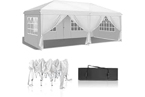 VINGLI 10x20 ft Pop Up Canopy Tent with 6 Sidewalls with Carry Bag, Outdoor Gazebo Shelter, Patio Event Tent Outdoor Canopy Commercial Canopy(White)