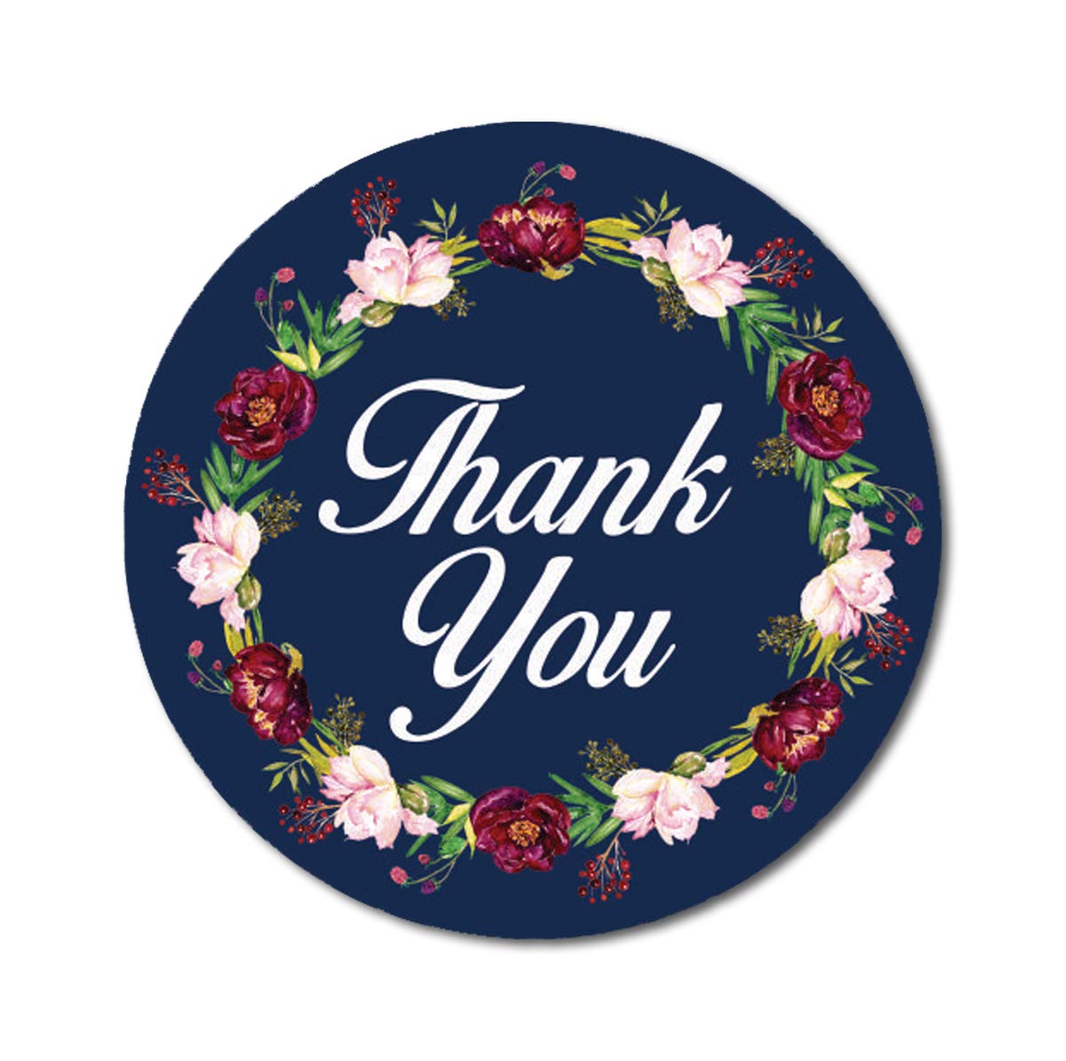 Darling Souvenir 45 Pcs Floral Wreath Round Thank You Navy Blue Stickers Envelope Seals-1.6 Inches