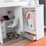 happybeds Pegasus High Sleeper Storage Bed, Wood Desk & Wardrobe, White, 3FT view 2