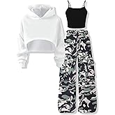 Voxikodex Girls Cute Clothes 3 Piece Cropped Hoodie + Cami Top + Cargo Pants Winter Spring Outfits for Teen Girls Size 7-14Y