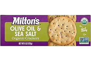 MILTON'S CRAFT BAKERS Milton's Organic Crackers, Olive Oil & Sea Salt - Certified Organic, Non-GMO Project Verified, Kosher, Made With Authentic Black Olives, Great for Charcuterie Boards - 6 Oz
