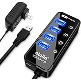 Atolla 4-Port USB 3.0 Hub with 4 Data Ports, 1 Smart Charging Port, Individual On/Off Switches and 5V/3A Adapter