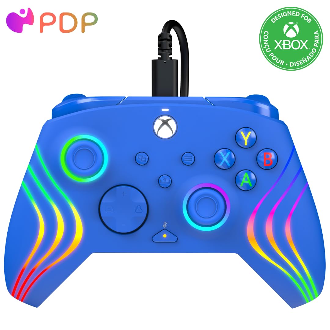 PDP Gaming Afterglow Wave Enhanced Wired Controller for Xbox Series X|S, Xbox One and Windows 10/11 PC, Advanced Programmable Gamepad, Customizable Lighting, Licensed by Microsoft, Companion App: Blue