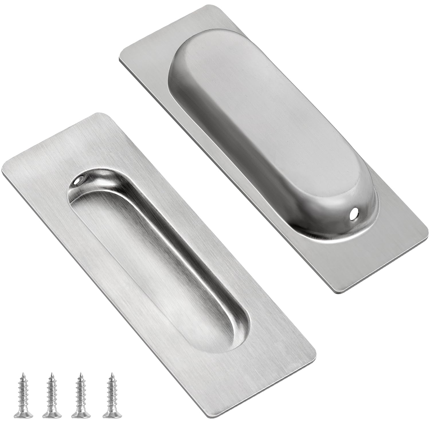 YEYIT 2 Pcs Concealed Embedded Flush Sliding Door Pull Handles,Stainless Steel Hidden Door Handle with Hidden Screws,Hidden Pull Handle for Drawer,Wardrobe and Cabinet Drawer Finger Handle Rectangle