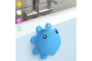 ROSLIM Bath Tub Overflow Drain Cover- Bathtub Drain Cover, Silicone Bathtub Overflow Cover with Suction Cups, Tub Overflow Drain Stopper Adds Inches of Water for Deeper Bath, Cute Bathroom Accessories, Blue
