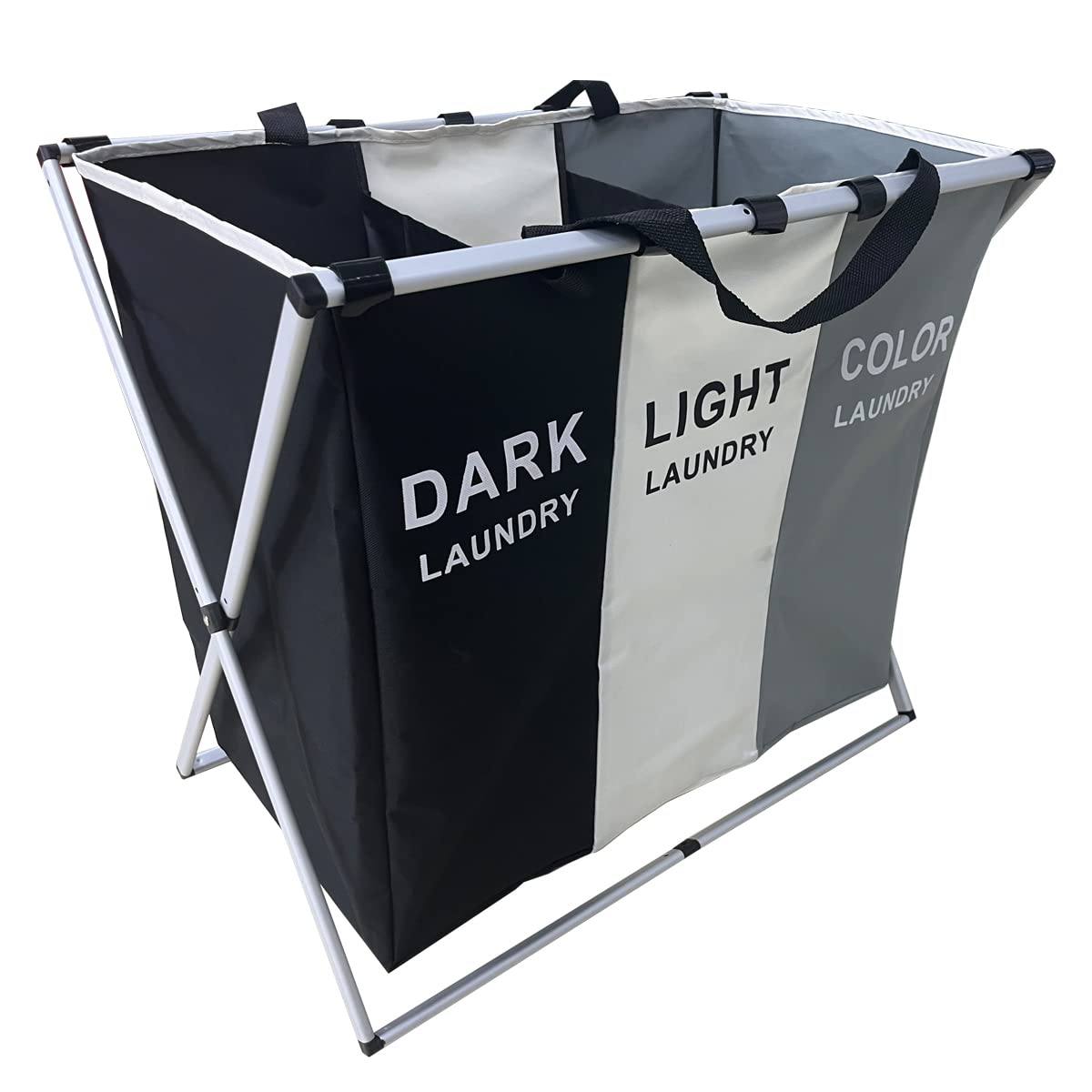 Large Laundry Basket Bags Foldable,3-Section Laundry Hamper Portable Dirty Clothes Bag Sorter with Handle,Large Capacity Fabric Washing Storage Baskets for Bathroom Bedroom Home