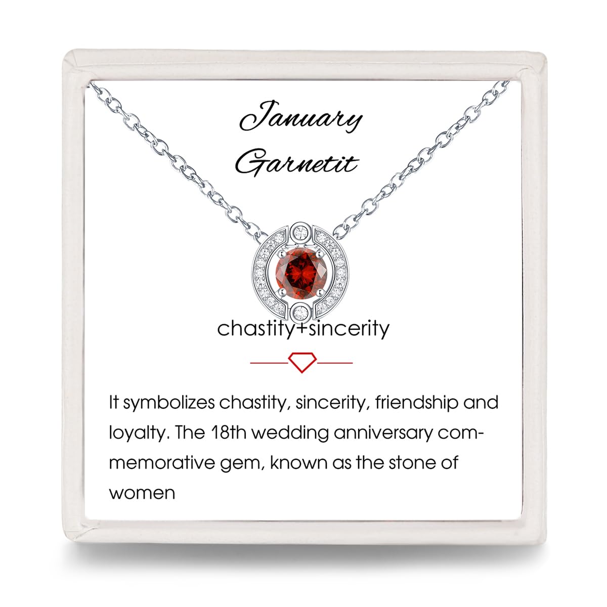 Garnet January Birthstone Necklace for Women: 925 Sterling Silver Dainty Red Birthstone Halo Solitaire Pendant Necklaces with Round CZ Anniversary Simple Jewelry Birthday Gifts Mom Wife Teen Girls Her