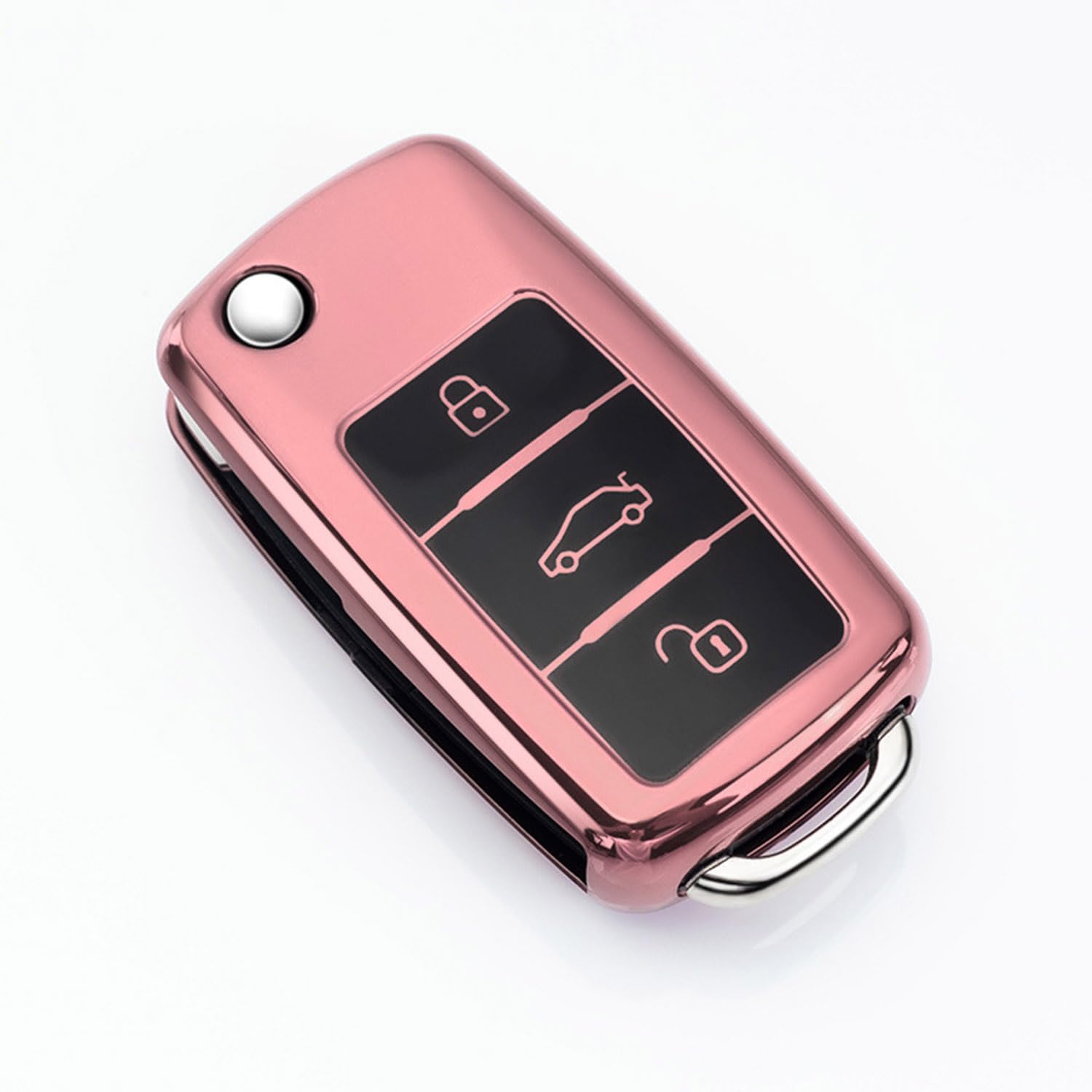 HooRLZ TPU Key Fob Cover Compatible with Vw Caddy Jetta Bora Beetle Golf Polo Passat Scirocco Sharan Touran Tiguan T5 Skoda Seat Ibiza Leon Octavia, Vw Golf Car Key Case Cover Silicone - Pink