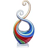 Mysphex 14″ Hand Blown Art Glass Sculpture with Base - Multicolor Swirled Murano Style Abstract Glass Art - Weatherproof Indoor Outdoor Decor - Perfect Valentine's Day Gift for Her Him