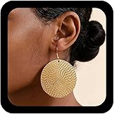 Xduargs Boho Exaggerate Disc Earrings Gold Disc Drop Earrings Vintage Textured Coin Dangle Earrings Lightweight Circle Hook Earrings Jewelry for Women