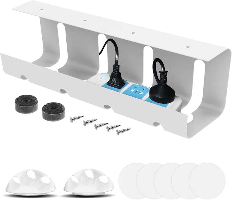 ENONCI Under Desk Cable Management Tray No Drill Steel Power Strip Holder