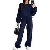 Sweetyweee Women's 2 Piece Outfits Set Fleece Lined Lounge Sweatsuit Crewneck Pullover Top Wide Leg Pants Casual Tracksuit