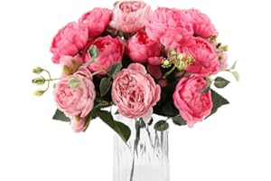 DEEMEI Artificial Peony Flower Silk Peonies Bouquet 4 Bundles Fake Flowers Bulk for Home Wedding Party Decor (Rose Red+Pink)