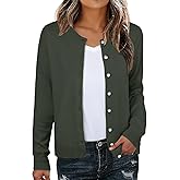 GRECERELLE Women's Cardigan Sweater Lightweight Casual Long Sleeve Crew Neck Button Down Knit Cardigans, S-2XL