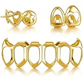 Gold Grillz Set Open Face Hip Hop Teeth Jewelry Gold Plated Dental Caps for Top Bottom Removable Grills for Men Women