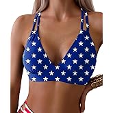 Tainehs Women's Push Up V Neck Bikini Tops Criss Cross Back Padded Bathing Suit Top Only
