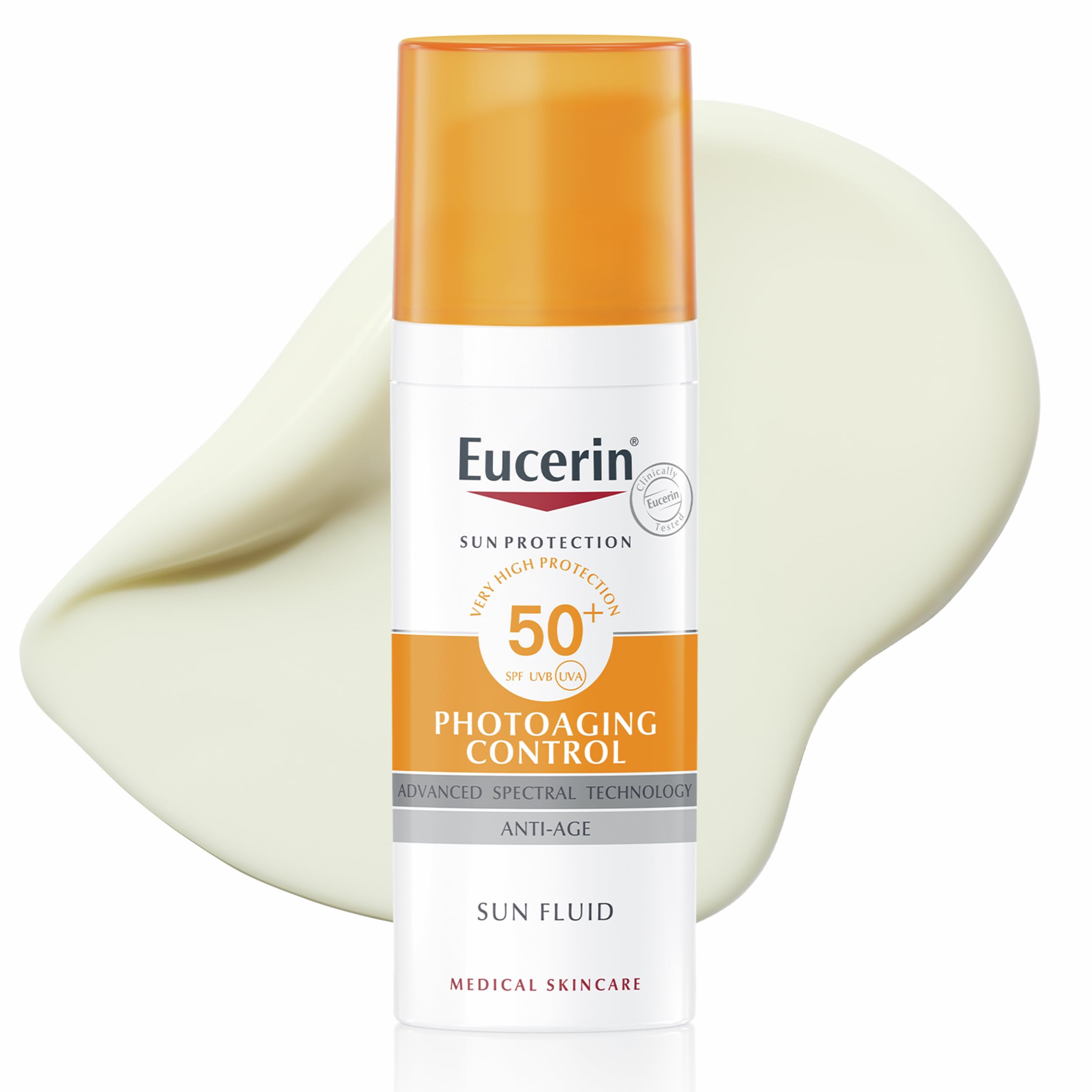 Eucerin Photoageing Control Sun Fluid SPF 50+ 50ml, Advanced Protection from Sun-Induced Photoageing and Wrinkles, Anti-Age Facial Sunscreen with UV Filter and Hyaluronic Acid