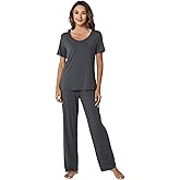 WiWi Womens Viscose from Bamboo Pajamas Set 2 Piece Soft Top with Long Pants Pjs Sleepwear Lightweight Loungewear Sets S-XXL