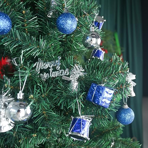 LOVEINUSA 32PCS Christmas Ball Ornaments, Christmas Tree Ornaments Glitter Christmas Decorations Tree Balls for Christmas Xmas Tree (Dark Blue & Silver)