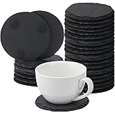 30 Pack 4 Inch Round Slate Coasters, Black Stone Coasters with Anti-Scratch Bottom, Ideal for Home Decor, Bar, Housewarming Gifts, and Laser Engraving KUKLIPJIM
