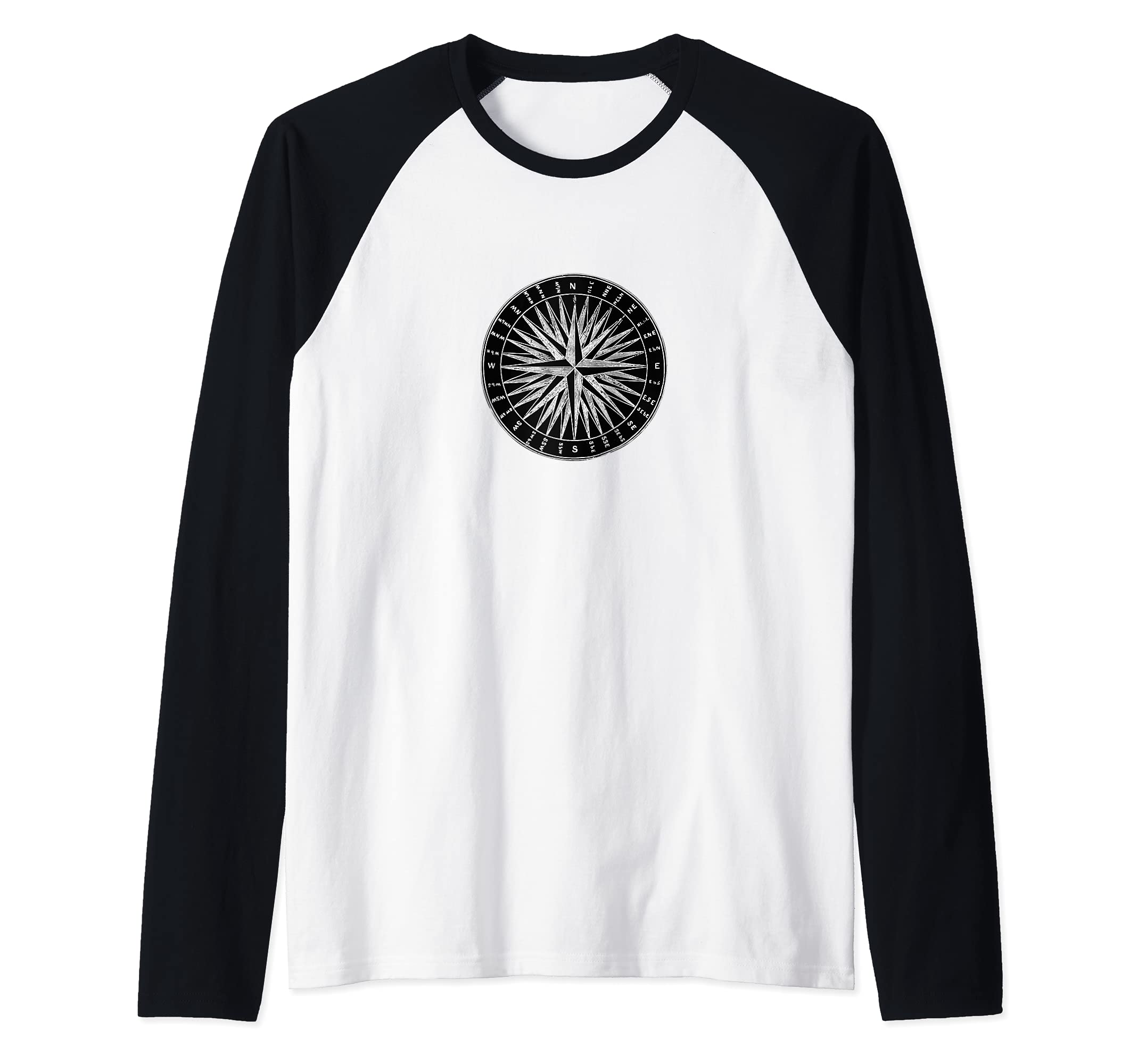 COMPASS ILLUSTRATION VINTAGE TRAVEL Camping Outdoor Sport Raglan Baseball Tee