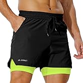 AIMPAC Mens Board Shorts Swim Trunks with Compression Liner Stretch Quick Dry 2 in1 with Pockets Beach Athletic Shorts
