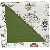 Cute Jungle Safari Animals Green Leaves Baby Blankets for Girl Boy Lion Giraffe Elephant Zebra Soft Mink Dotted Backing Double Layer Swaddle Blanket Bed Throw for Newborn Infant Toddler Nursery 30x40