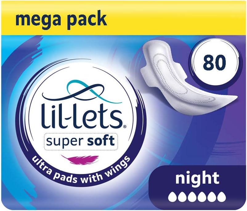 Lil-Lets Super Soft Night Pads 320mm Ultra Thin with Wings Unscented 80 Count