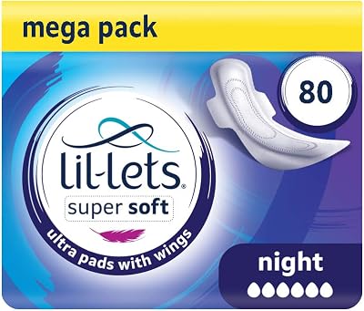 Lil-Lets Super Soft Night Pads 320mm Ultra Thin with Wings Unscented 80 Count
