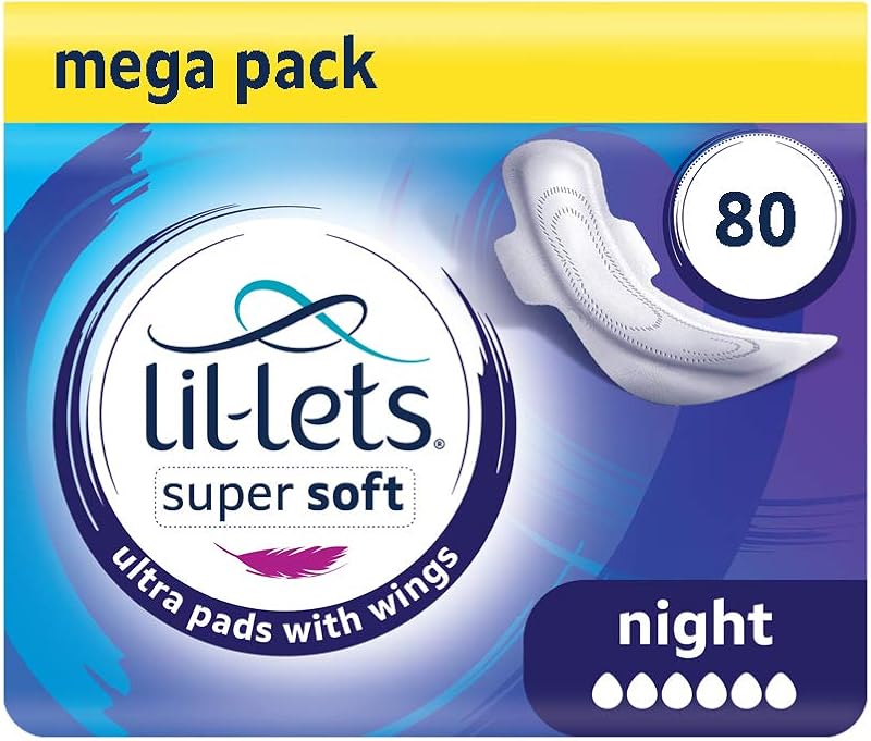 Lil-Lets Super Soft Night Pads 320mm Ultra Thin with Wings Unscented 80 Count