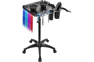 JOSTZHXIN Salon Tray Cart, Hair Extension Cart, Professional Hair Styling Tool Tray with 2 Magnetic Bowls, Height Adjustable Rolling Storage Utility Cart for Spa Hairstylist Tattoo Shop Home Use