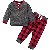 Bekarsy Toddler Boy Clothes Fall Winter Outfits Baby Boys Plaid Button Down Long Sleeve Tops + Pants Sets 12 Months-5T