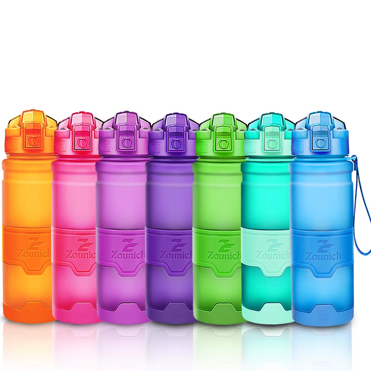 Zounich Best Sports Water Bottle Leak Proof 1L/700ml/500ml/400ml BPA Free Tritan Drink Bottles|Kids,Adults,Gym,School,Sport,Cycling| with Times to Drink & Fruit Infuser Filter & Lock Cover| Reusable